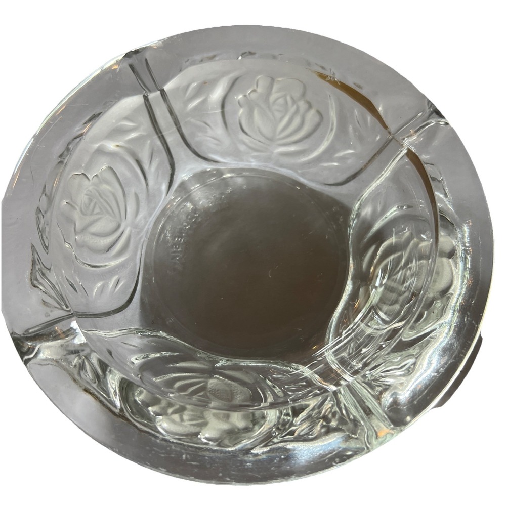 VINTAGE Round with Roses ASHTRAY GLASS CIGARETTE Marked KIG Indonesia